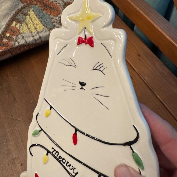 Arlington Designs White Cat Christmas Snack Tray  Meowy Christmas - Picture 4 of 8